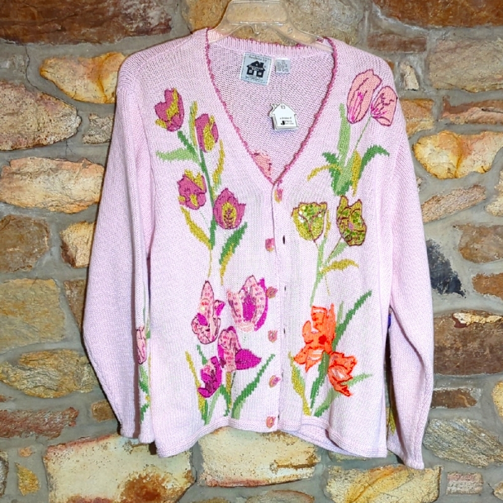Storybook Knits Tulip Wonders Pink Floral Cardigan